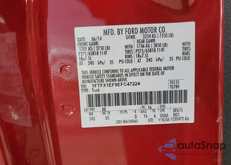 2014 Ford F150 Super Cab z USA, uszkodzony, nr VIN 1FTFX1EF9EFC47224